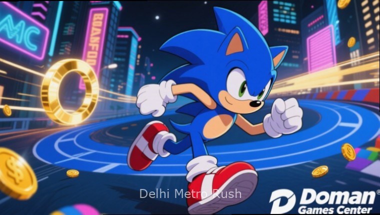 Delhi Metro Rush - Game Screenshot Delhi Metro Rush game screenshot showing a metro train in New Delhi with Delhi Metro Rush watermark